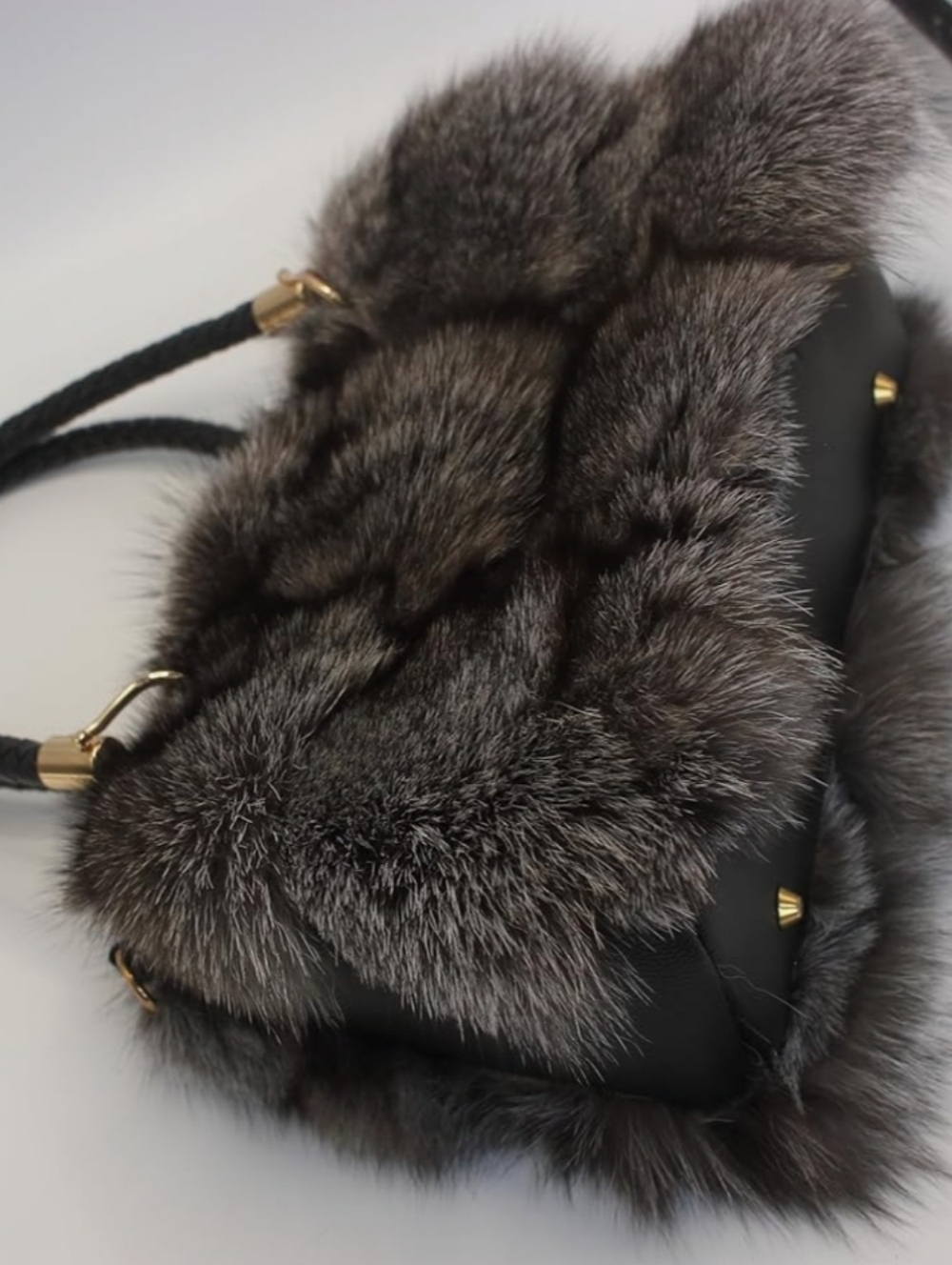 NWT Real Fox Fur Handbag. Super soft gray fur. Measures 15.75 x 15.75 in